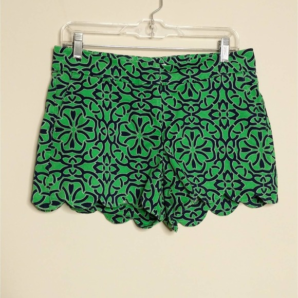 crown & ivy Pants - Crown & Ivy Scalloped Hem Shorts Green Navy Blue 6